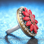 Elegant Red Maroon Crystal Traditional Style Statement Ring Fashion Jewelry For Women - Size 7