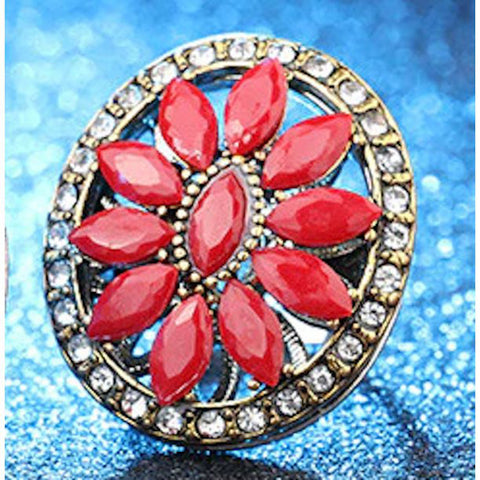 Elegant Red Maroon Crystal Traditional Style Statement Ring Fashion Jewelry For Women - Size 7