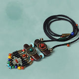 Multi Color Bead Tassel Long Wooden Handmade Adjustable Sweater Chain Thread Necklace For Women