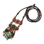 Multi Color Bead Tassel Long Wooden Handmade Adjustable Sweater Chain Thread Necklace For Women