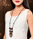 Multi Color Bead Tassel Long Wooden Handmade Adjustable Sweater Chain Thread Necklace For Women